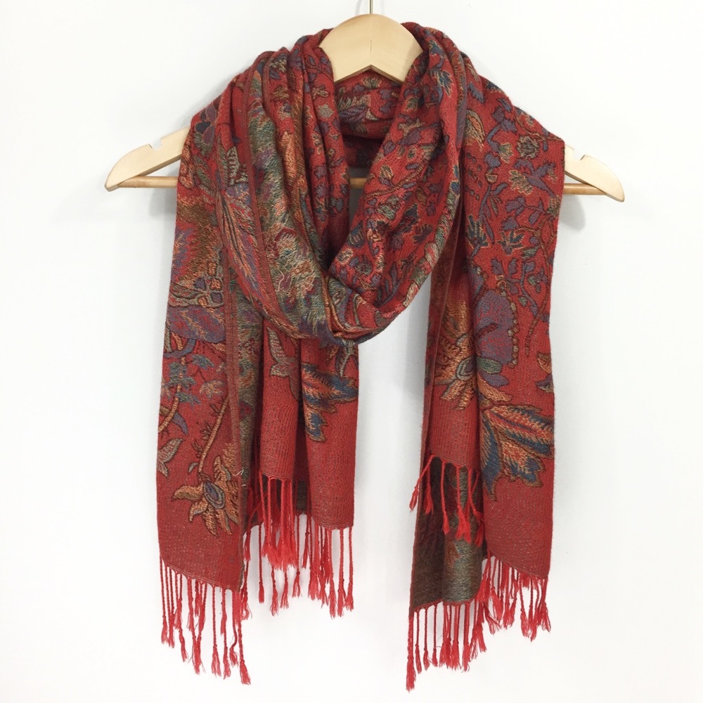 Pink Red Orange Damask Scarf Wrap